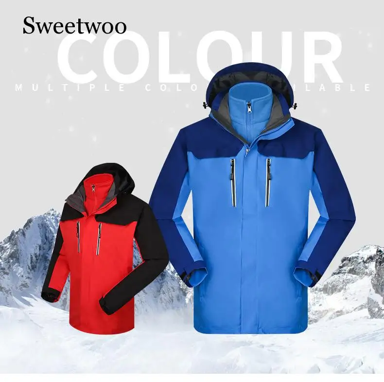 Men Winter Jacket Heated Softshell Waterproof Removable Two-piece Feather Fleece Liner Warm Women Camping Hiking | Спорт и