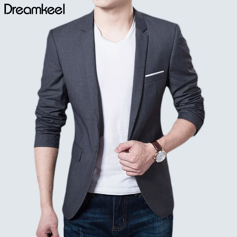 Модный мужской повседневный Блейзер на одной пуговице приталенный пиджак