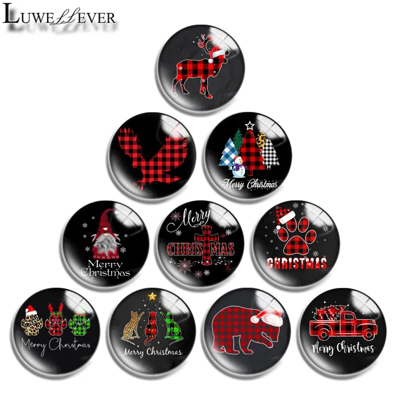 

12mm 14mm 16mm 20mm 25mm 30mm 632 Plaid Christmas Mix Round Glass Cabochon Jewelry Finding 18mm Snap Button Charm Bracelet