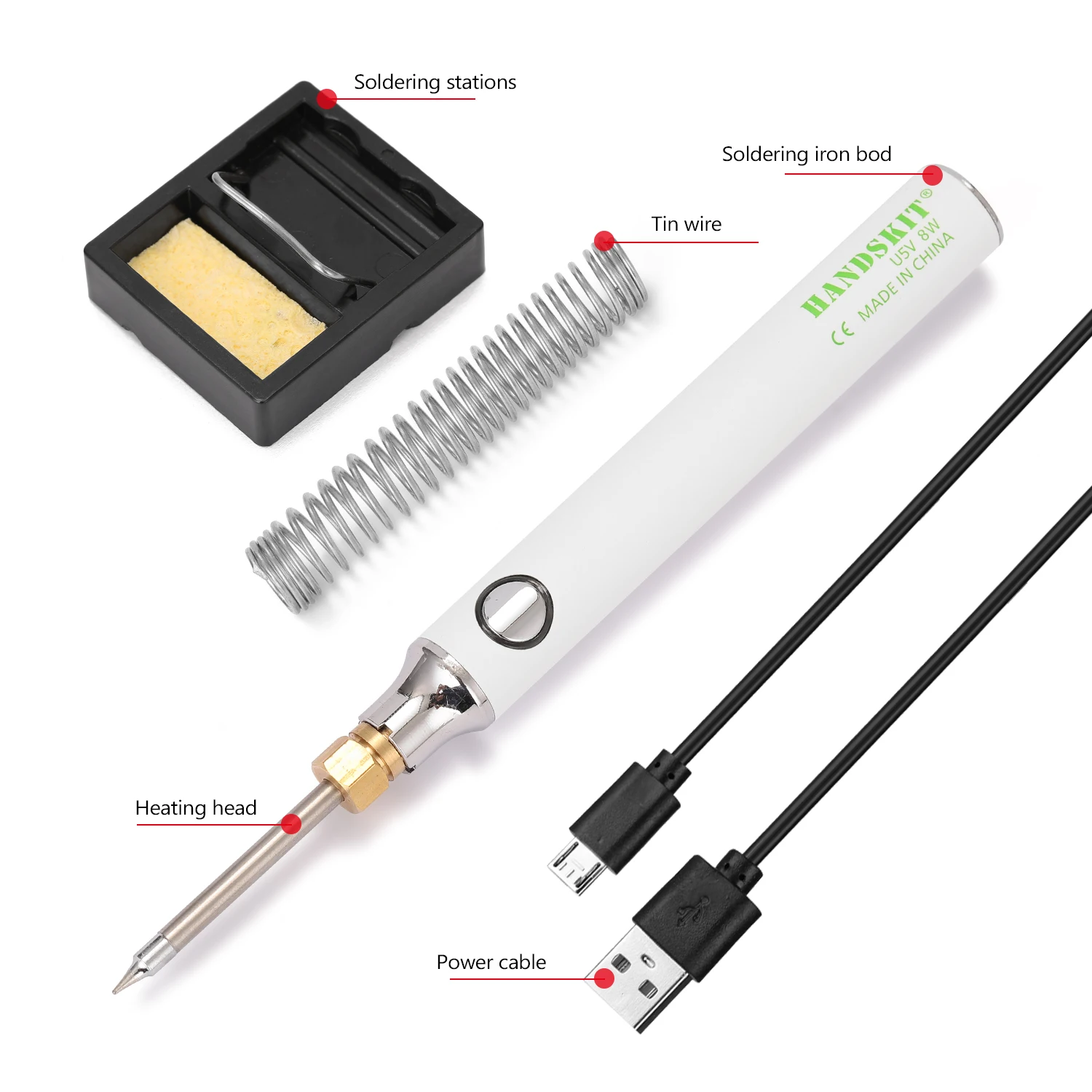 

HANDSKIT USB Charging Soldering Iron 5V 8W Adjustable Temperature Electric Soldering Iron Kit with Soldering Stand Soldering
