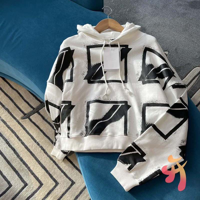 

WE11DONE Hoodies Spray Paint Square Loose Hooded Pullover Welldone Oversize Men's Women's Sweatshirts