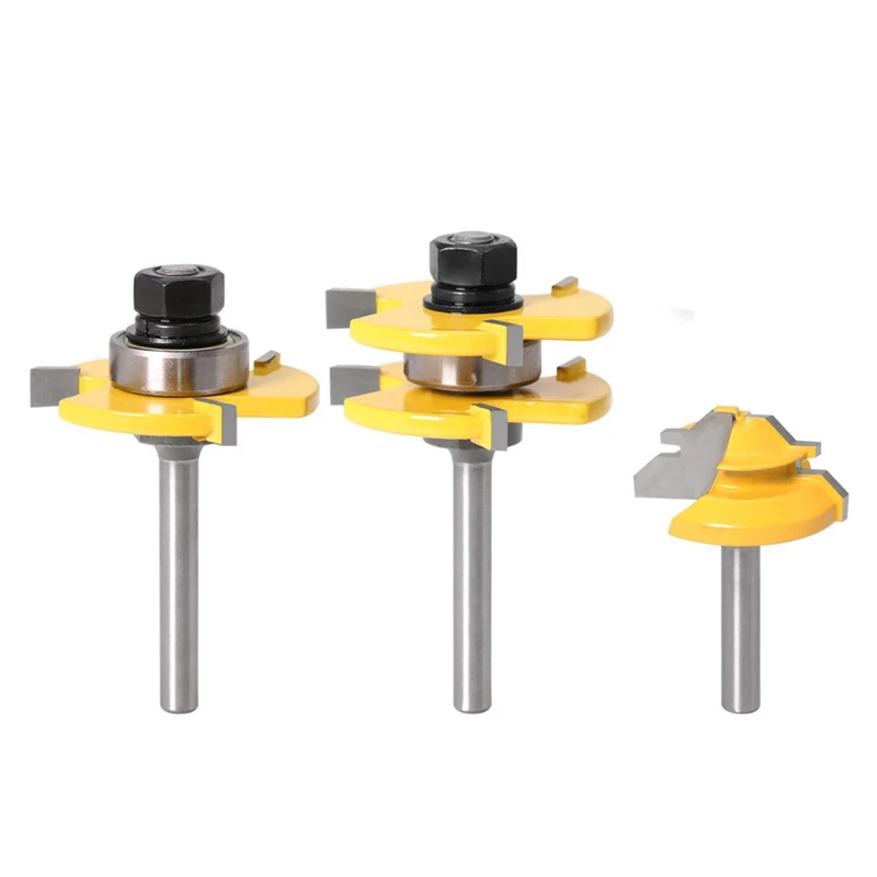 

3Pcs 6mm Shank Tongue & Groove Joint Assembly Router Bit 45 Degree Lock Miter Router Set Stock Wood Cutting Bit