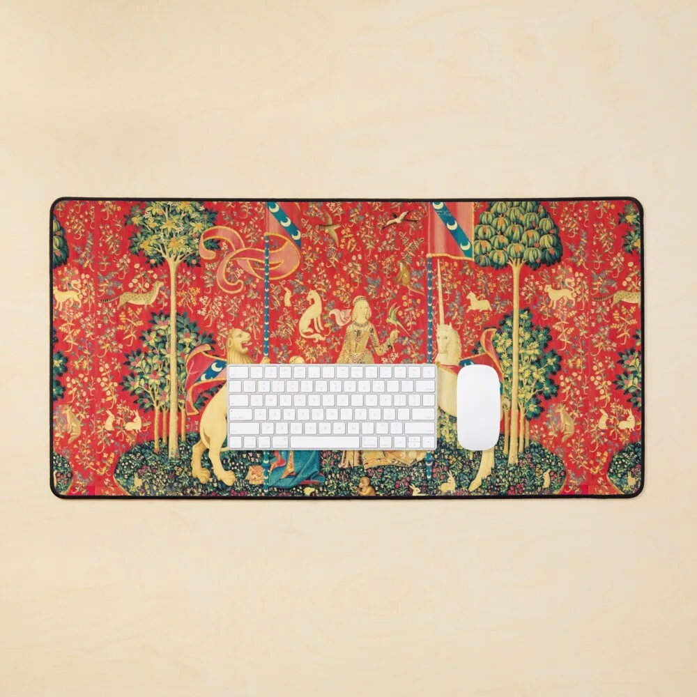 LADY AND UNICORN Taste Red Green Fantasy Flowers Animals Mouse Pad