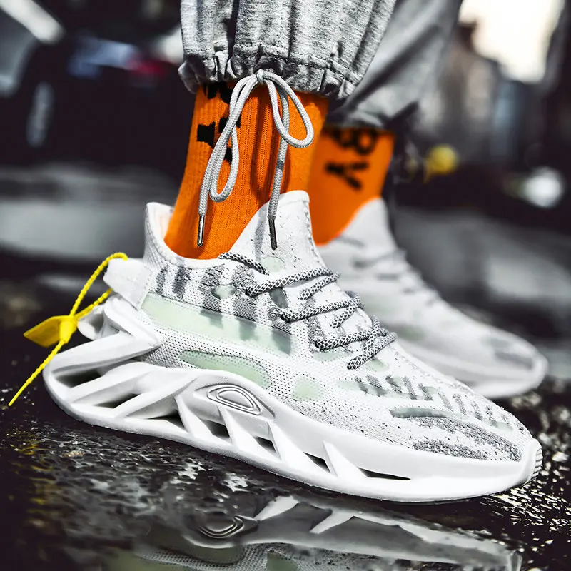 

Yellow Knitted Breathable Blade Sneakers Men Lightweight Men's Running Shoes Sports Outdoor Shoes Sneakers Men Running Trainers