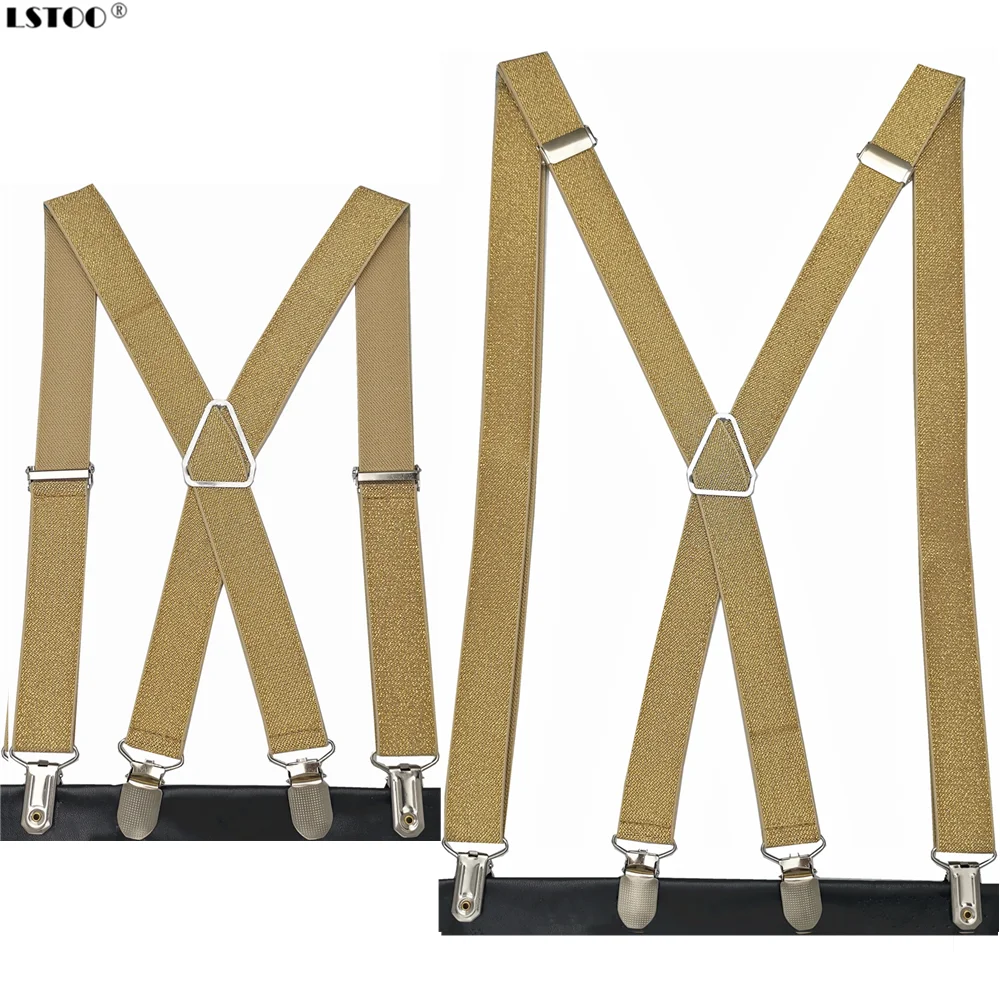 Золотые и Серебристые подтяжки для родителей детей крепкие 4 зажима регулируемые
