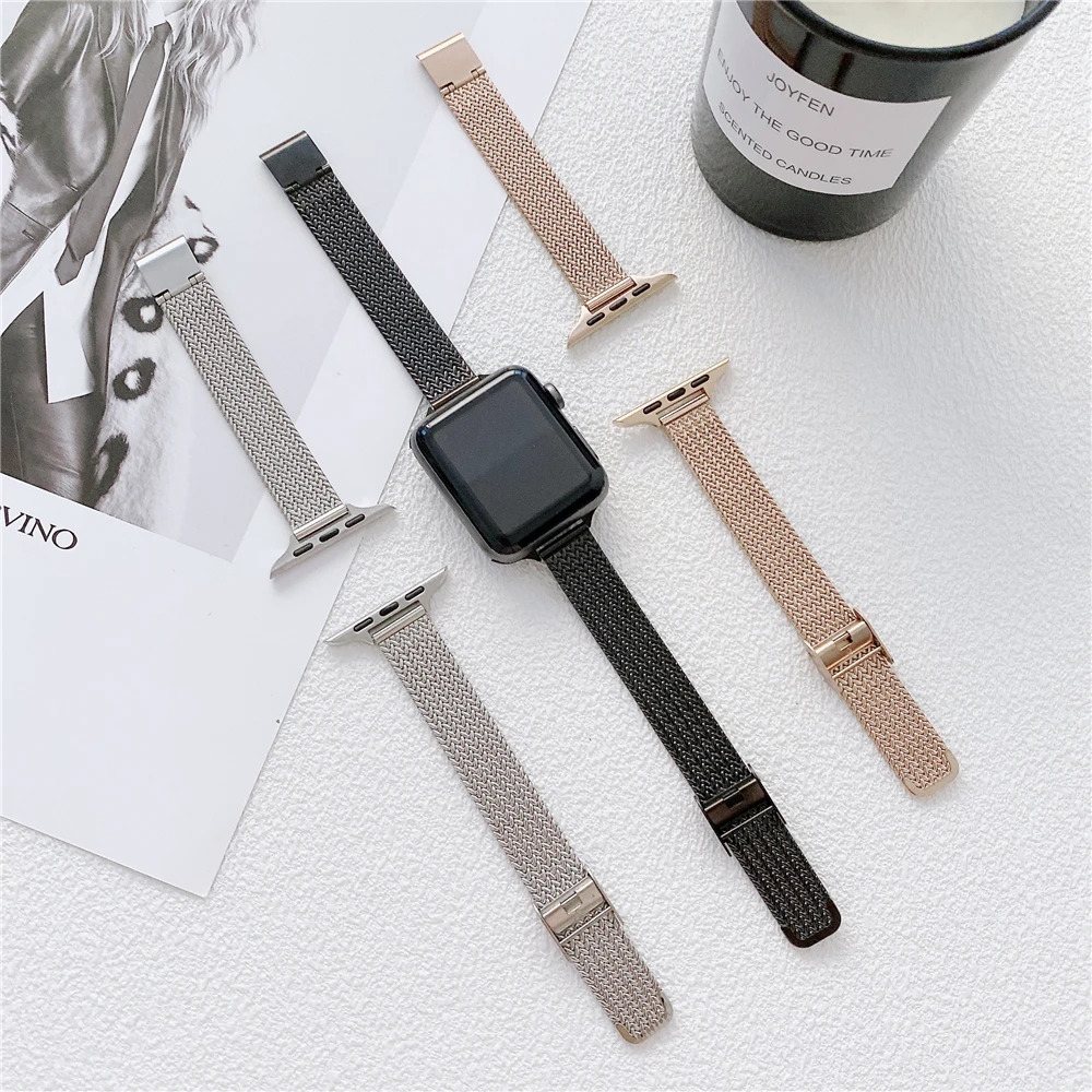 

Wrist Strap for Apple Watch Band Series 3 4 5 6 7 Se 41/45mm Metal Stainless Steel Women Slim Watchband for Iwatch 40/44/38/42mm