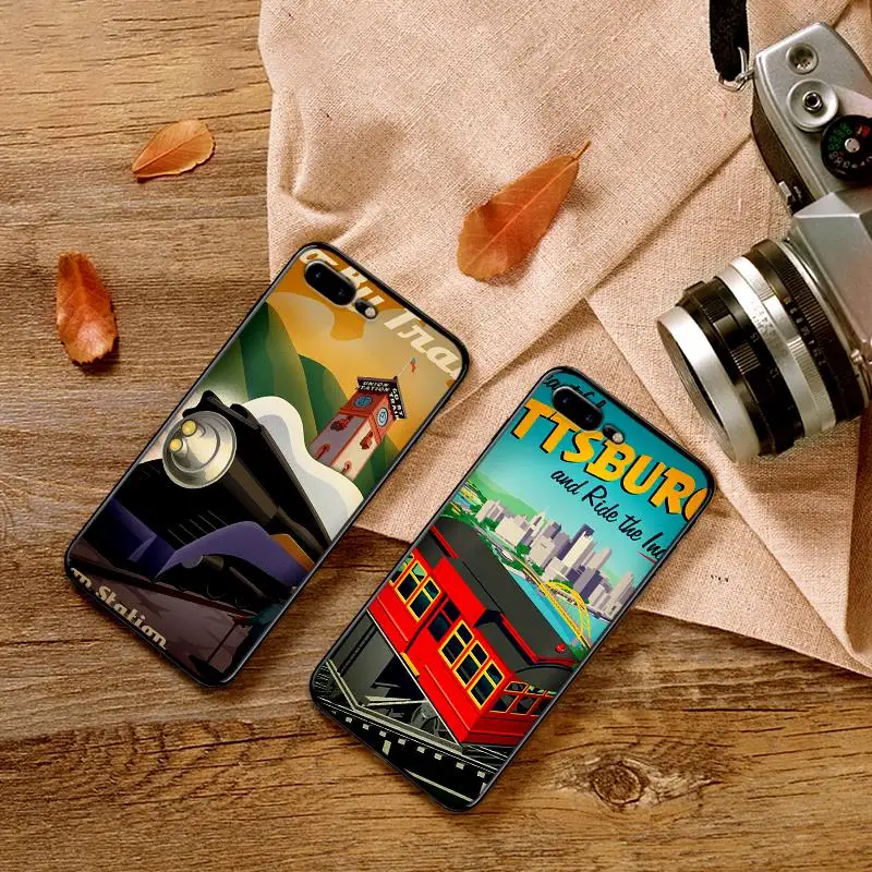 Retro train travel poster For iPhone 6 6S 7 8 Plus X XS XR Max 5 5S TPU Soft Protector Phone Back Cover Case Shell | Мобильные