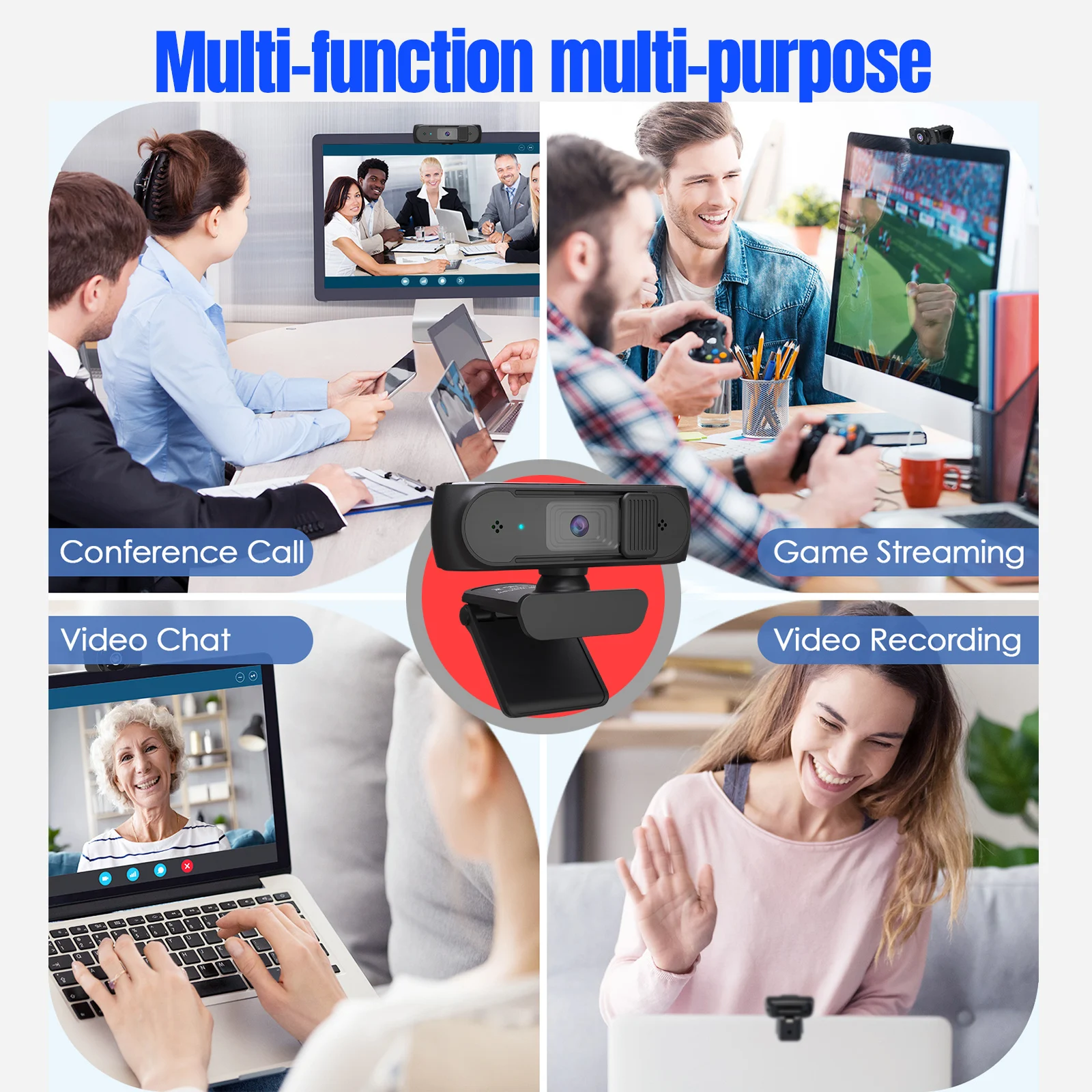 

HXSJ S2 USB Webcam 2.5K FHD 5MP Web camera with AF Light Correction and Dual Mics for Video/Teaching Webcam with Privacy Cover