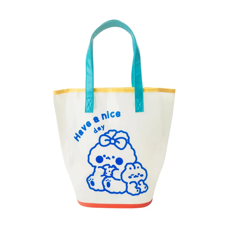 1/5pcs Pvc Printed Cute Cartoon Beach Handbag Transparent Water Proof Shoulder Bags for Shopping Clothes Packaging Home Storage