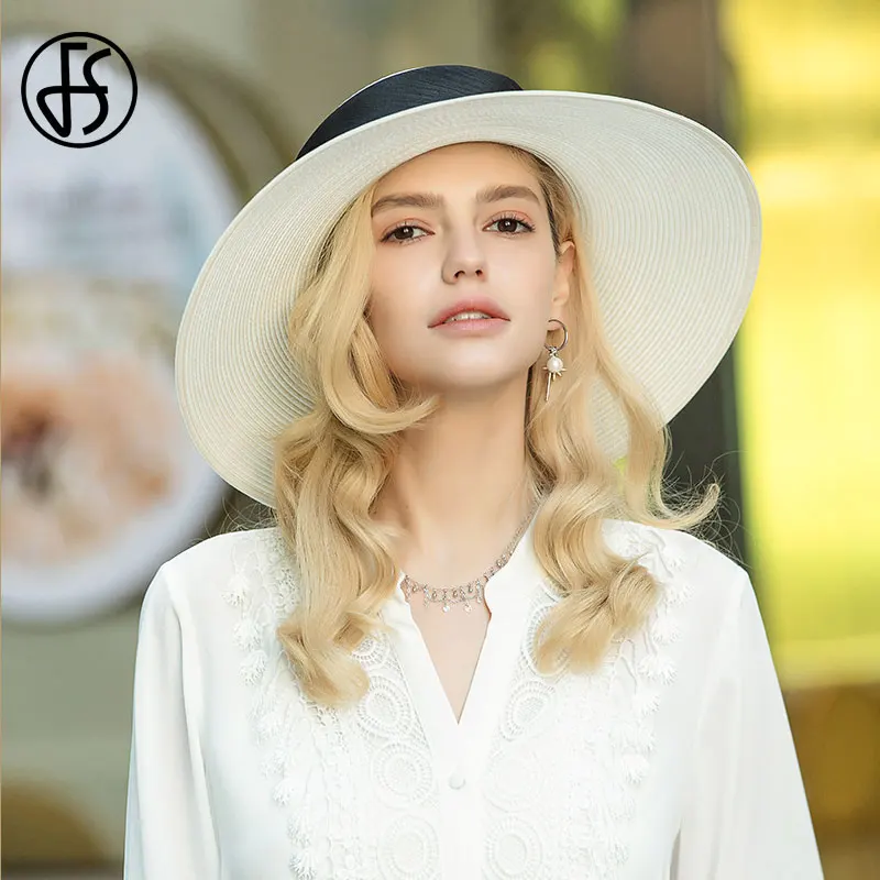 Женская соломенная шляпа с бантом FS широкими полями и лентой от солнца Пляжная