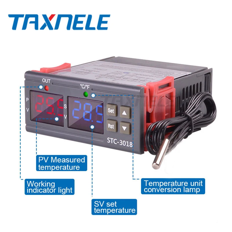 STC-3018 12V 24V 220V Цифровой Температура Контроллер C/F термостат 10A реле терморегулятор нагревательные охладительные цифровой Дисплей