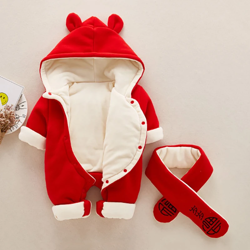 Новогодние Детские комбинезоны с капюшоном зимняя одежда в китайском стиле для