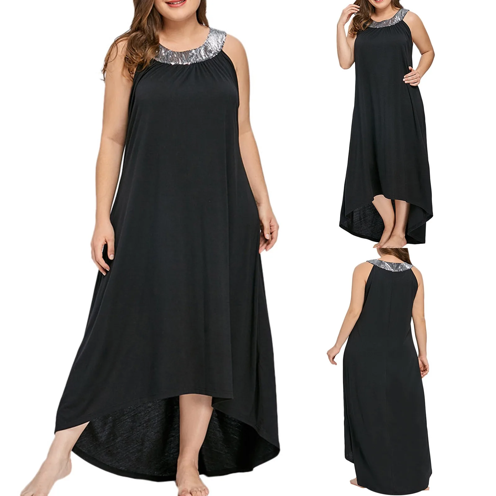 

Sleeveless Pearl Slice Dress Glitter Sequined Dress Plus Size 5xl Solid Vintage Dress Spaghetti Strap Evening Party Dresses Robe