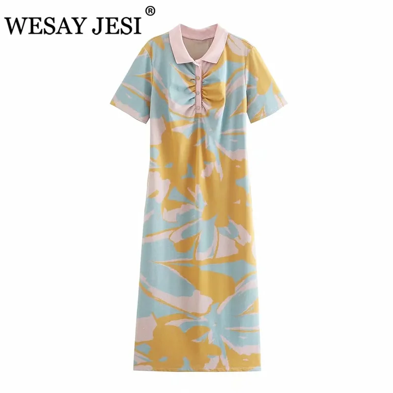 

WESAY JESI Women Knitted Dress TRAF ZA Jacquard Summer Long Dress Women Short Sleeve Midi Dress Fashion Ruched Casual Dresses
