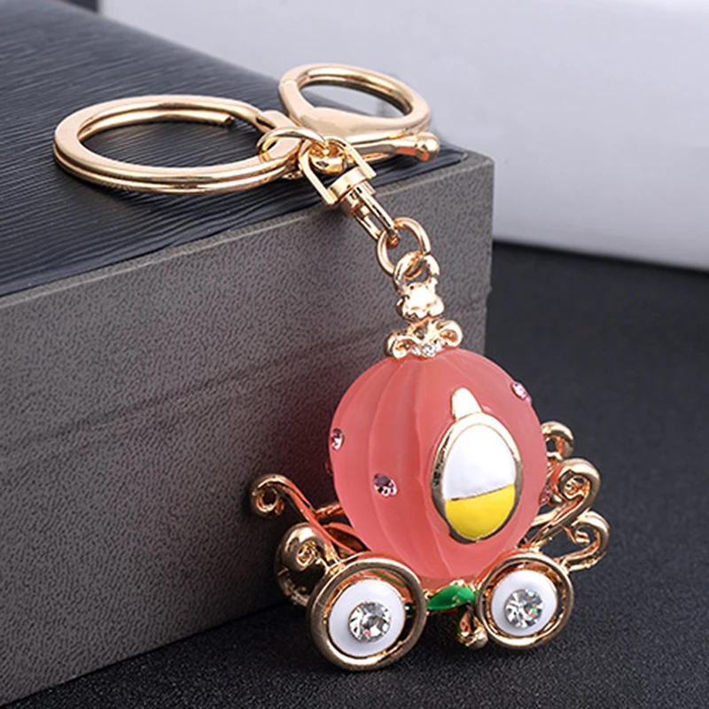 Lovely Cinderella Pumpkin Carriage Car Creative Crystal Keyring Charm Pendant Purse Bag Keychain Key Chain Ring | Украшения и