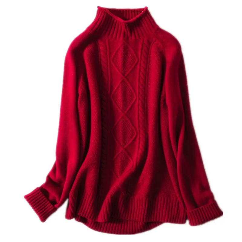 Retro autumn and winter half-high collar cashmere sweater women loose large size silhouette bottoming shirt lazy wind thickened | Женская