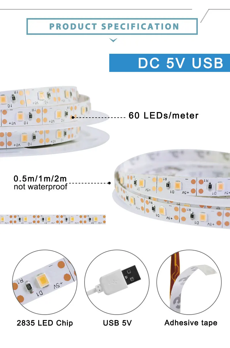 Светодиодный светильник для выращивания, полный спектр, USB, 5 В, Светодиодная лента, 1 М2М, 3 м, 4 м, 5 м, SMD 2835, светодиодный фито-светильник для теплицы, для выращивания растений