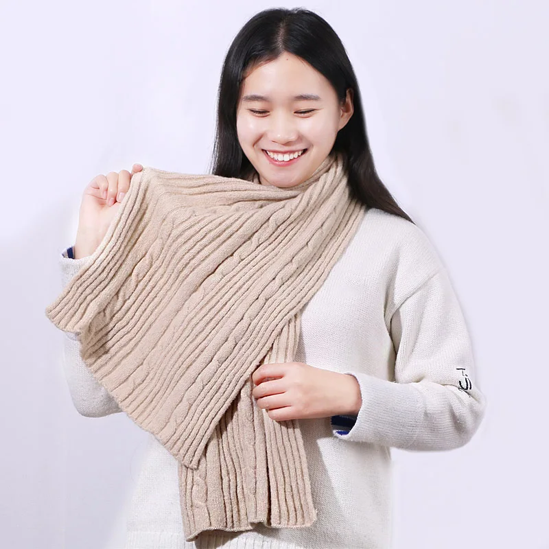 Женский однотонный шерстяной шарф студенческий зимний уличный теплый толстый