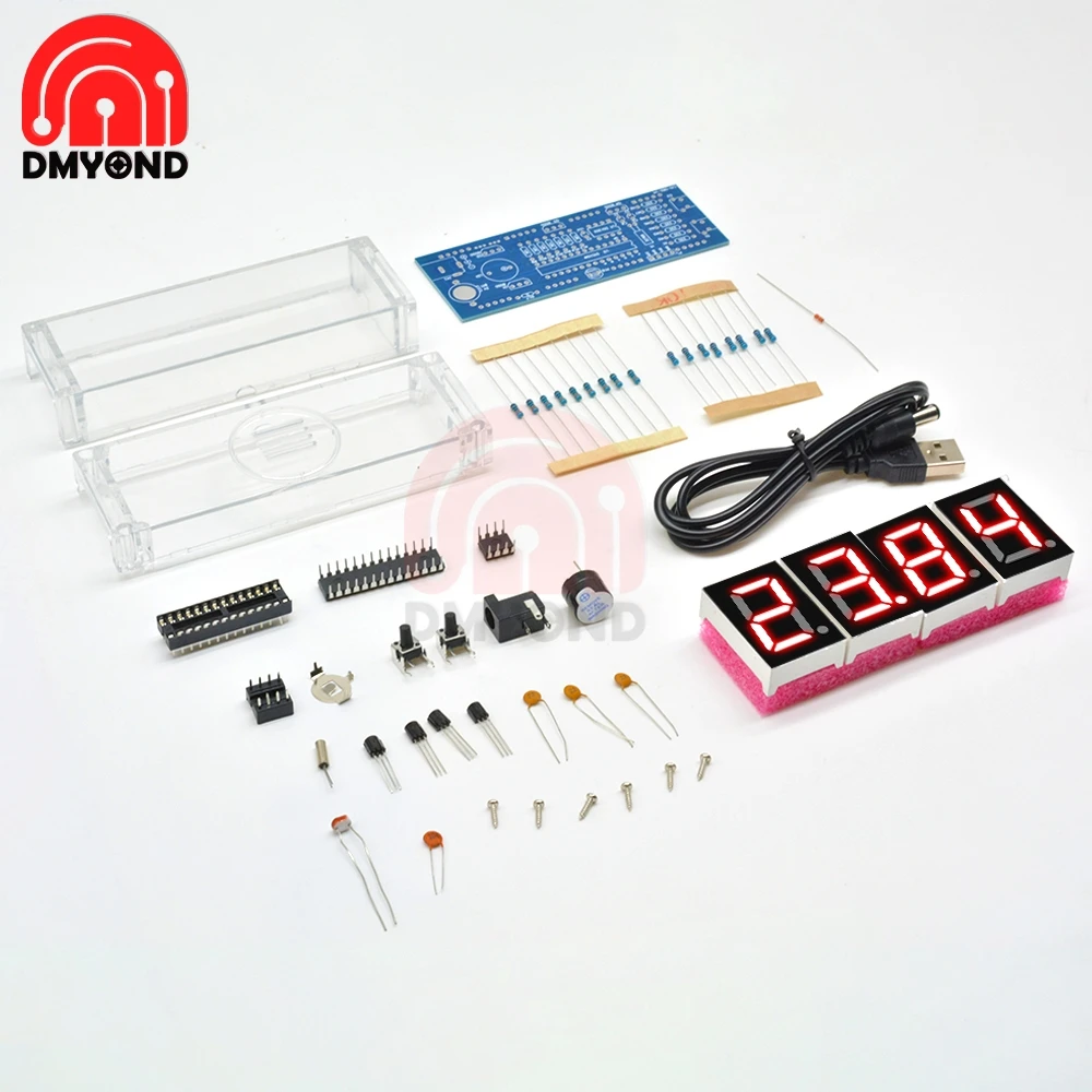 4 digit microcontroller control temperature thermometer diy kit module digital clock time light diy led electronic clock kit free global shipping