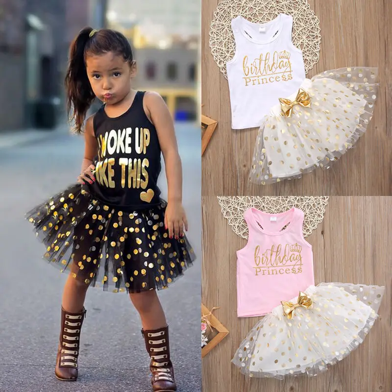 Детский наряд Pudcoco для девочек на день рождения футболка юбка вечерние детская