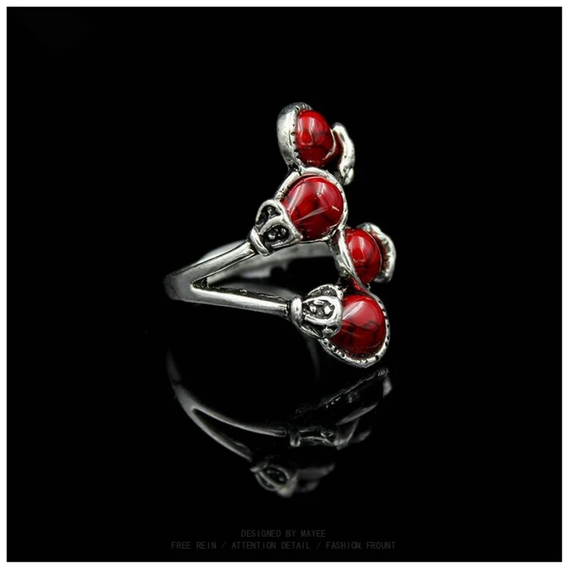 Fashion Bohemia Calaite Stone Rings Tibet Antique Silver Color Rings Alloy Carving Rings Leaf Branch Finger Rings For Women