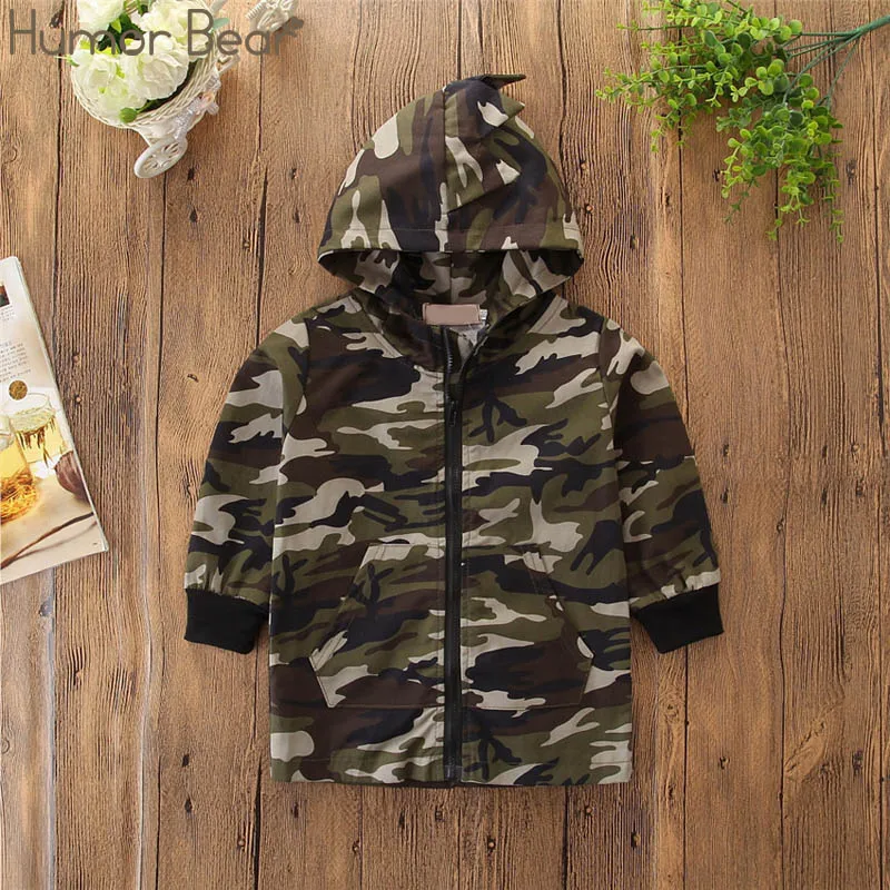 Army Green Humor Bear/ осень-зима Повседневное малыш камуфляжные, для мальчика куртка на молнии пальто Верхняя одежда с капюшоном От 1 до 5 лет - Цвет: Army Green