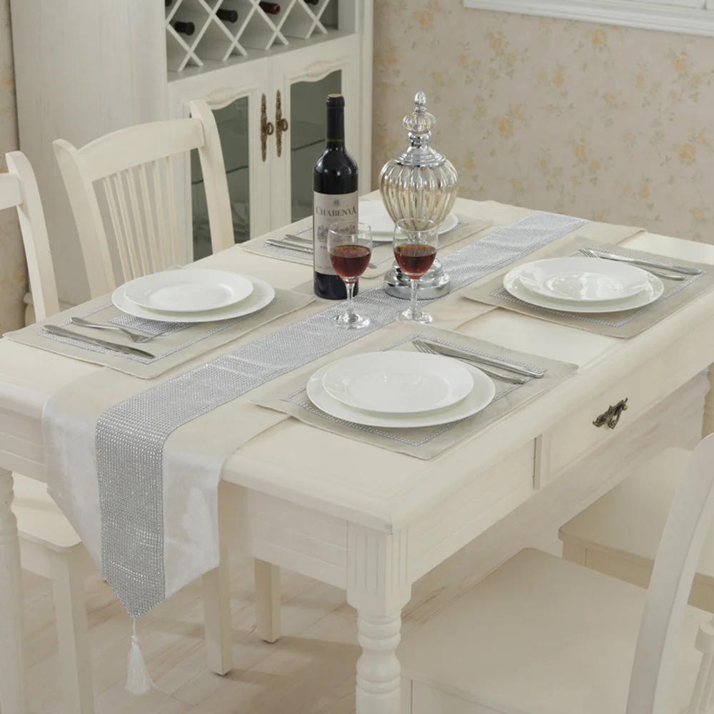 

Modern Diamond Velvet Table Runner + 4 Dining Placemats Tablemats Home Decor Wedding Party Decoration NO CUSHION COVER