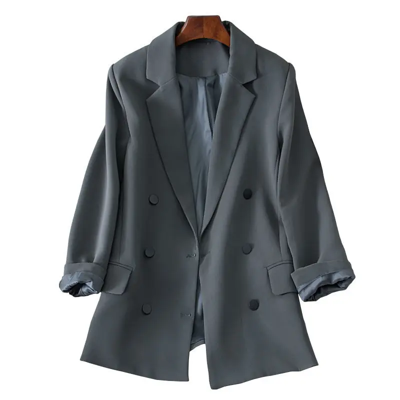 

Women's Suit Jacket Autumn New Korean Casual Loose Drape Black Suit Jacket British Style Ladies Pure Color Jacket Blazer Women