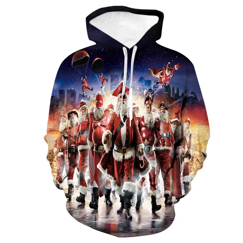 Худи с 3D космическим принтом галактики Санта-Клауса для мужчин и женщин