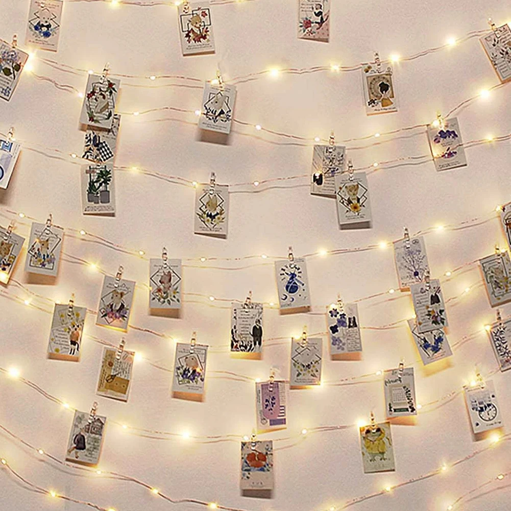 

3/4M LED String Light w/40 Picture Photo Clips Copper Wire String Garland Party Holiday Fairy Light Christmas Room Decoration