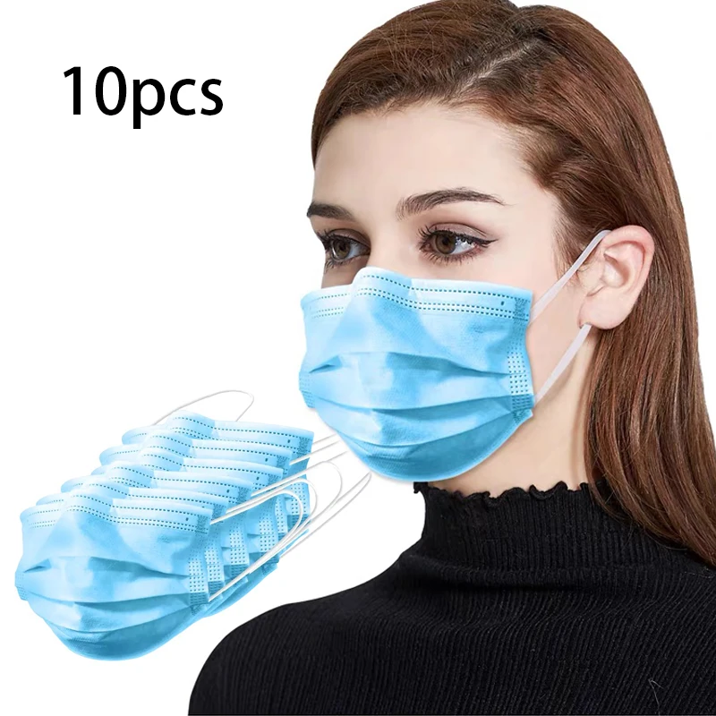 10 шт защитные маски для рта бактерий одноразовые трехслойные антигрипные