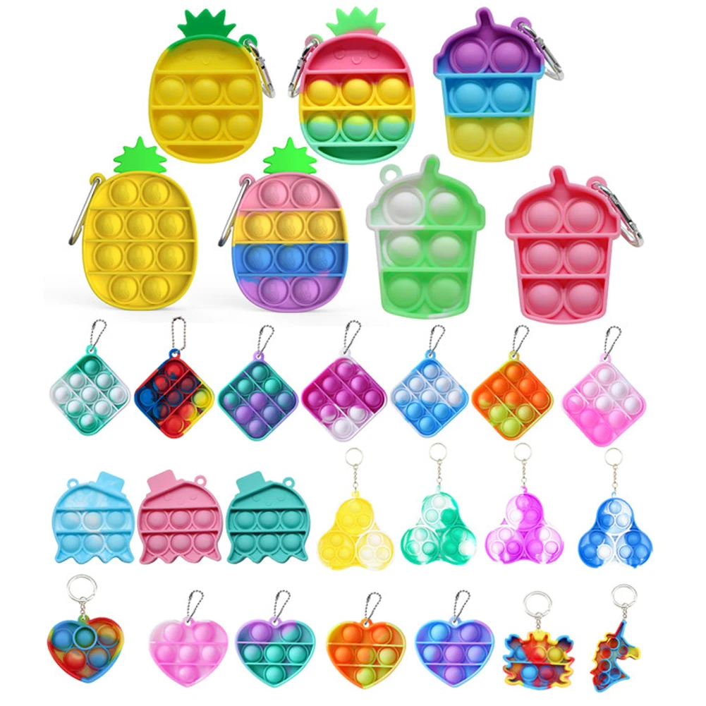 

Mini Push Bubble Sensory Toy Keychain Autism Squishy Adult Stress Reliever Toy for Children Relief Funny Fidget Toys