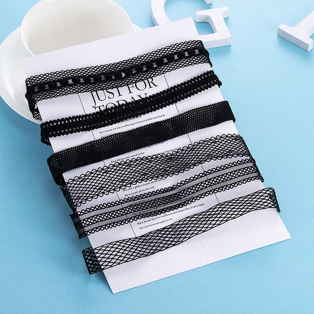 Женское кожаное ожерелье-чокер с кружевом и бархатной полоской | Украшения