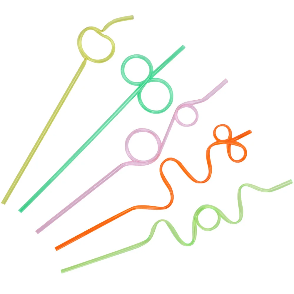 

25pcs Disposable PET Straw Decorative Straw Curved Artistic Straw Party Supplies Drinking Tool (Chinese Knot + Three Arch + Sing