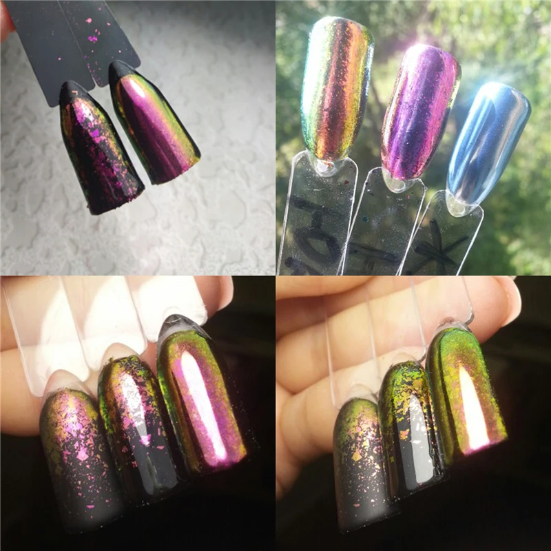 

1 box Chameleon 14 Colors 3D Flakes Sequins Nail Glitter Powder Dust Mirror Chrome Pigment Nail Art Sheets Decorations