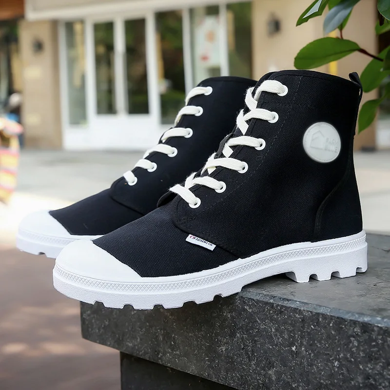 

2020 New hiking shoes non-slip lace-up couple high top canvas shoes for men Martin boots spring boots men's vulcanized shoes A04