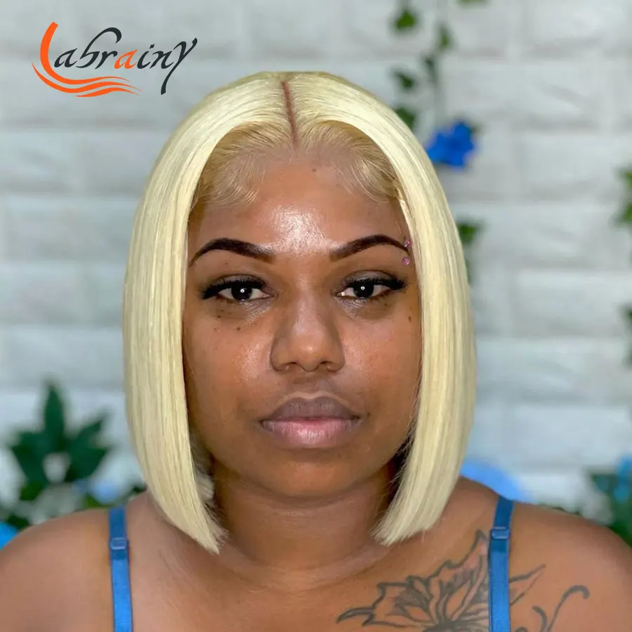 

613 Blonde Hd Transparent Lace Front Bob Colored Wig Full Orange Yellow 13X6 Lace Frontal Short Cut Human Hair Wigs For Women