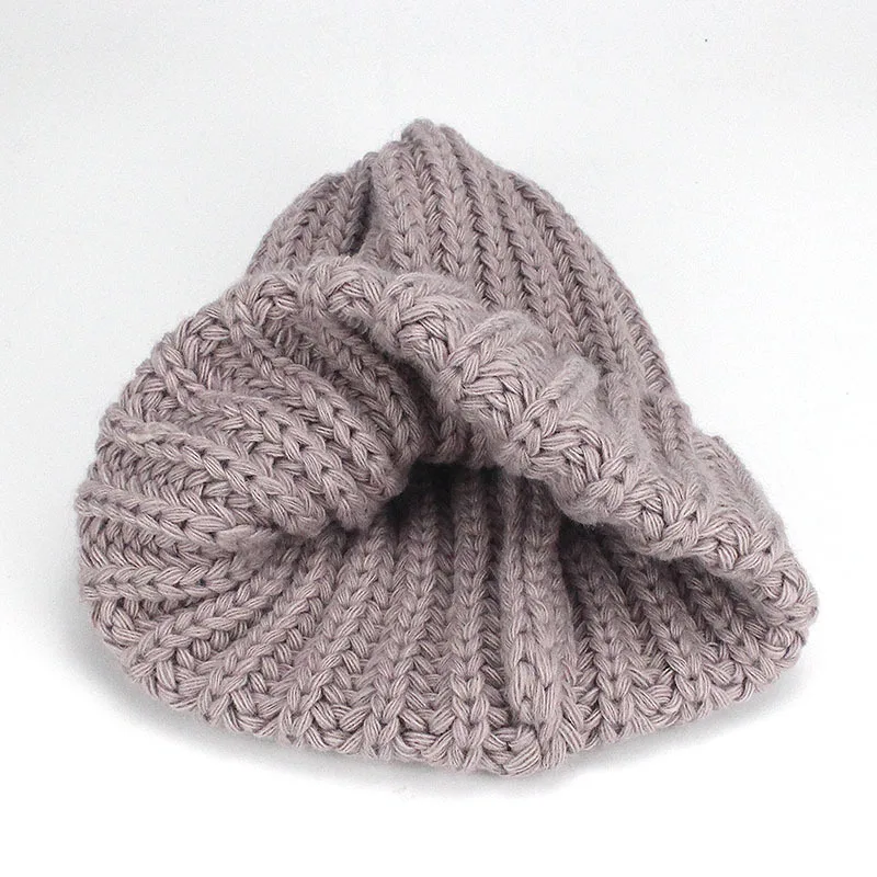 Leisure Fashion The New Hat For Women's Autumn Winter Hats Increase Big Beanie Knit Wool Set Head Hat Acrylic Thick Line Caps