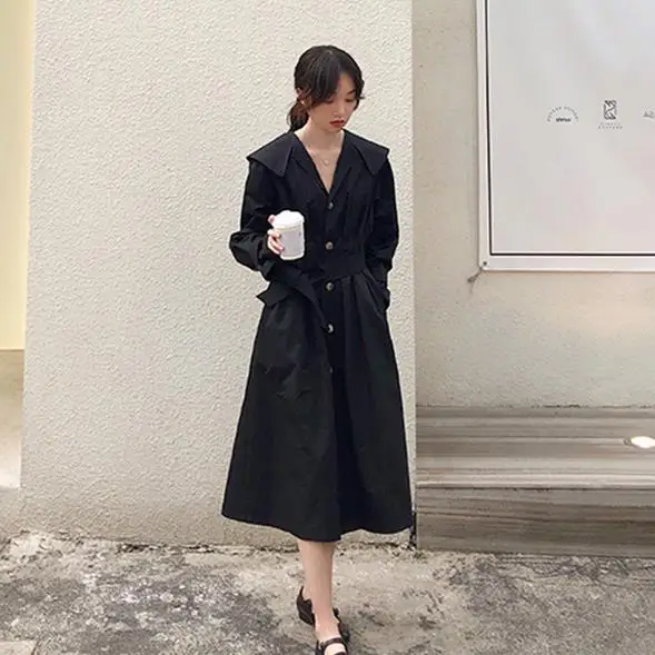 Новый Демисезонный Для женщин простой плащ с отложным воротником длинным