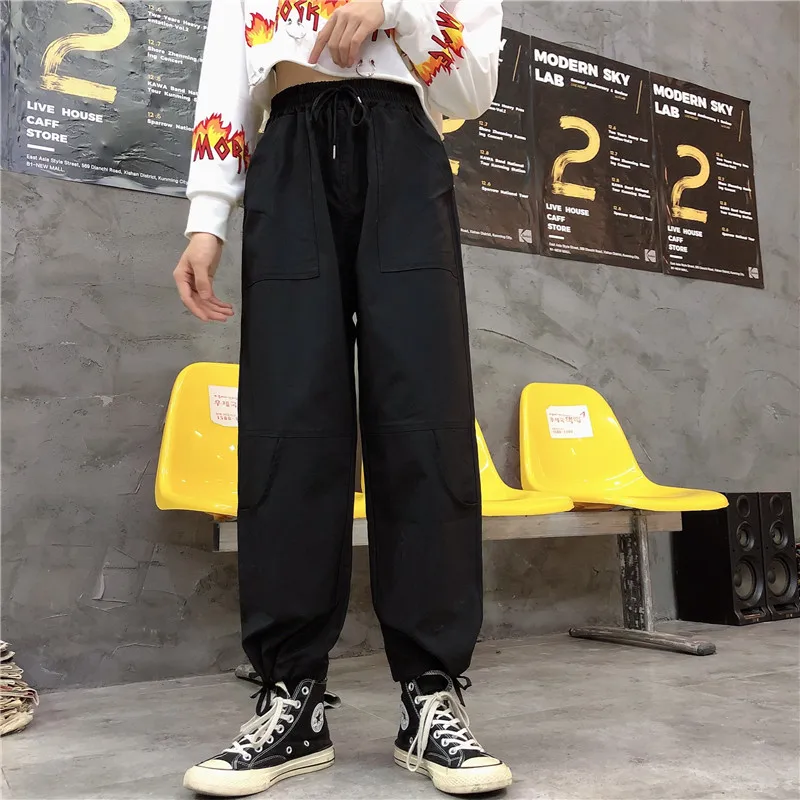 

sweatpants chic new fashion brand straight pockets drawstring high waist pants loose ins Korean style Women's Clothing Capris