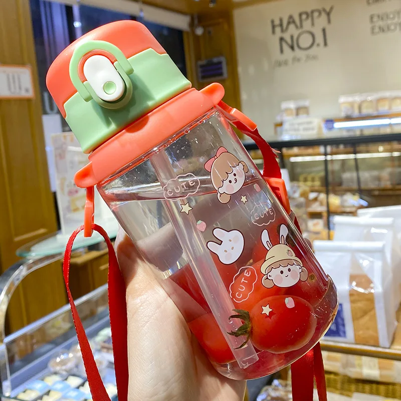 

Cartoon Fashion Water Bottle Little Girl Snap Buckle Straw Cup Portable Baby Drinking Female Water Cup with Straw