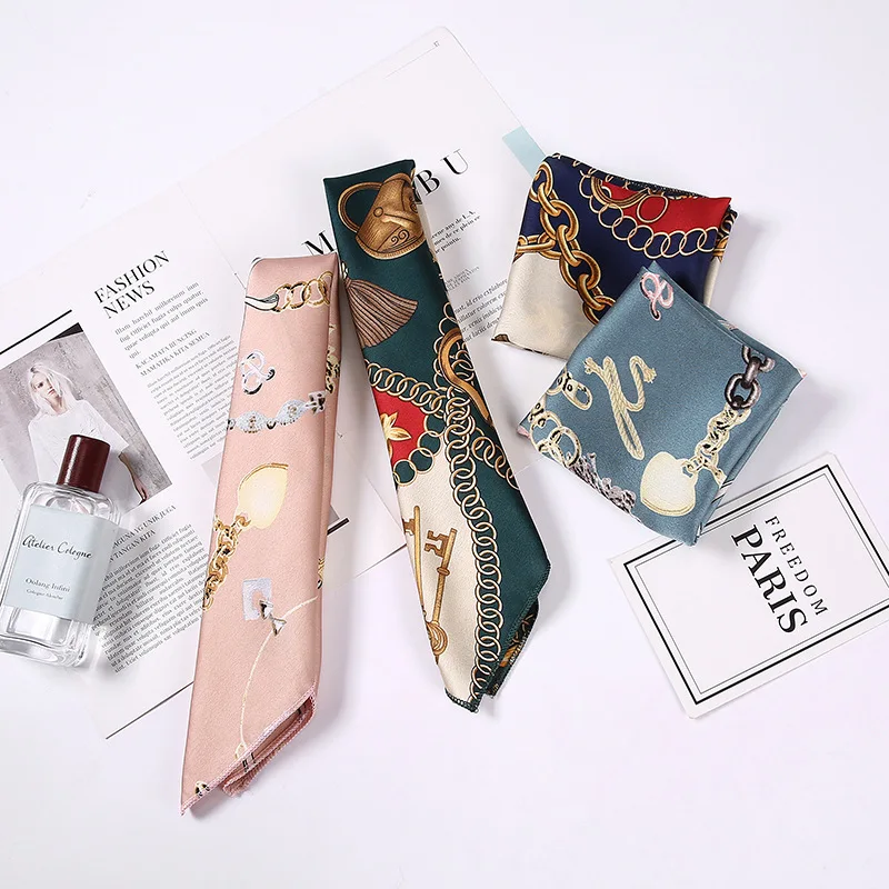 

Square Silk Scarf Women 2020 Print Small Neck Scarves Office Female Hair Tie Band Foulard Hand Kerchief Lady Elegant Retro Shawl