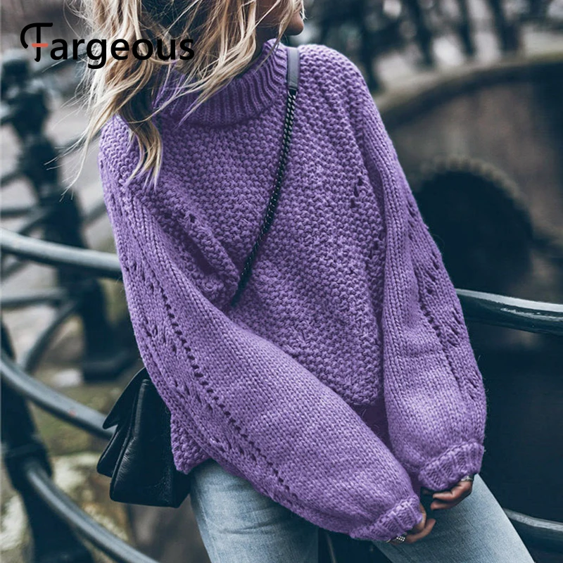 Женский трикотажный пуловер свободный однотонный джемпер с вырезами Осень-зима |