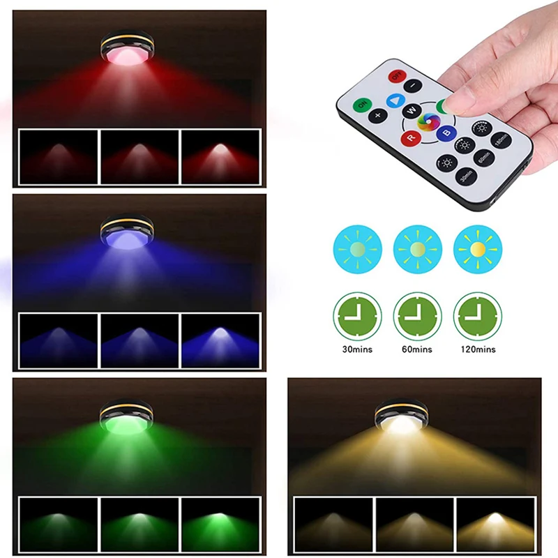 6pcs usb charging remote control round led wireless home kitchen stairs bedside cabinet lamp rgb atmosphere decorative lights free global shipping