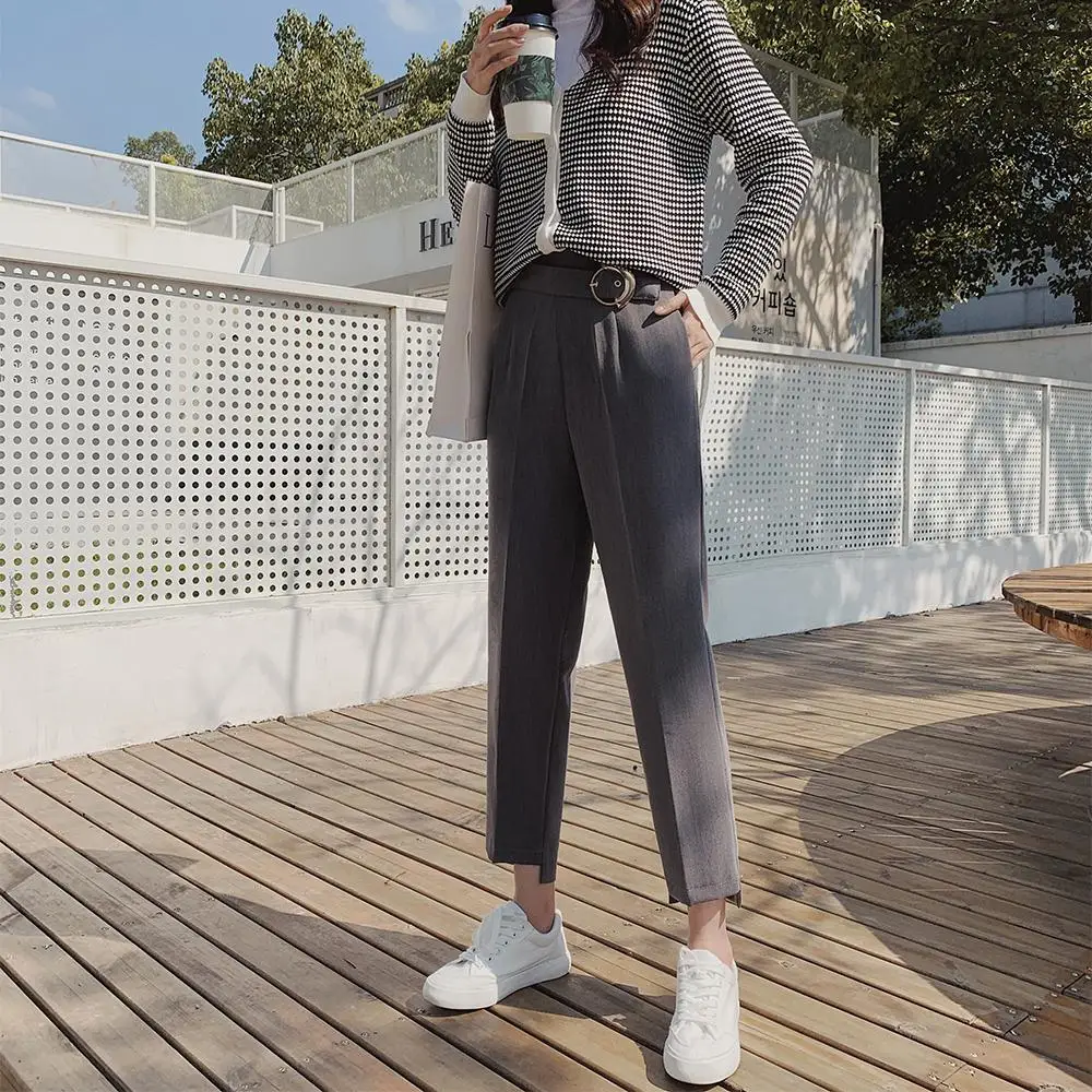 Женские повседневные брюки с поясом REALEFT деловые прямые высокой талией Новинка