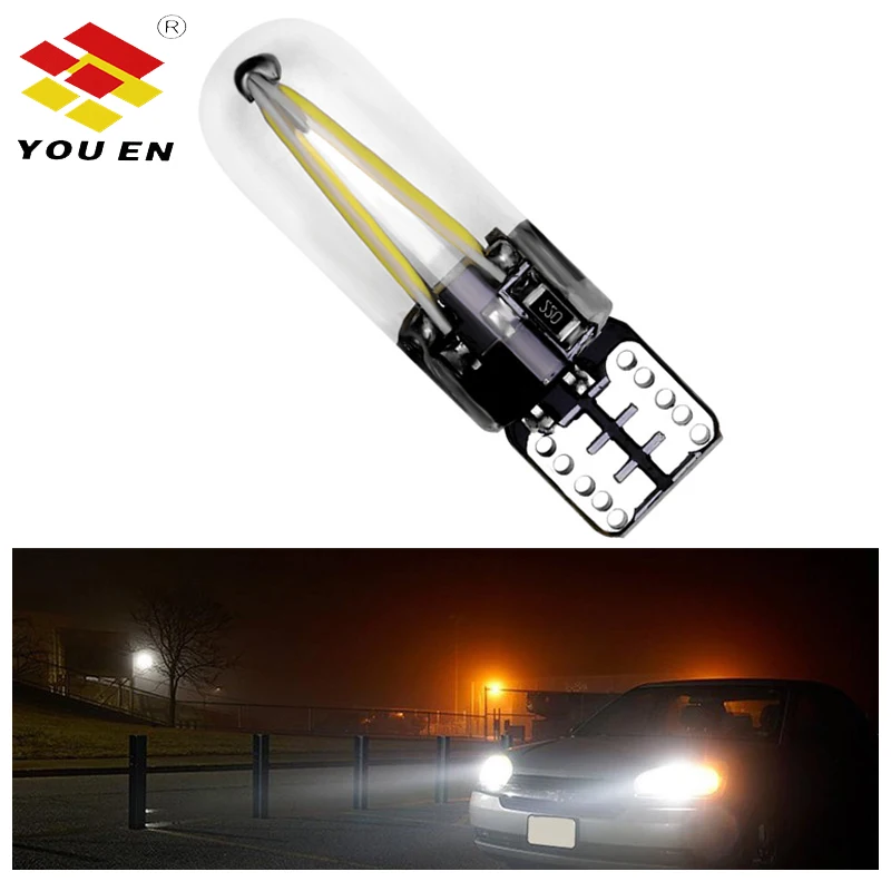 YOUEN T10 194 2825 W5W лампы накаливания COB Светодиодный стеклянный корпус Клин Авто парковочные лампы CANBUS без ошибок для чтения автомобиля купольная лампа 12 В постоянного тока