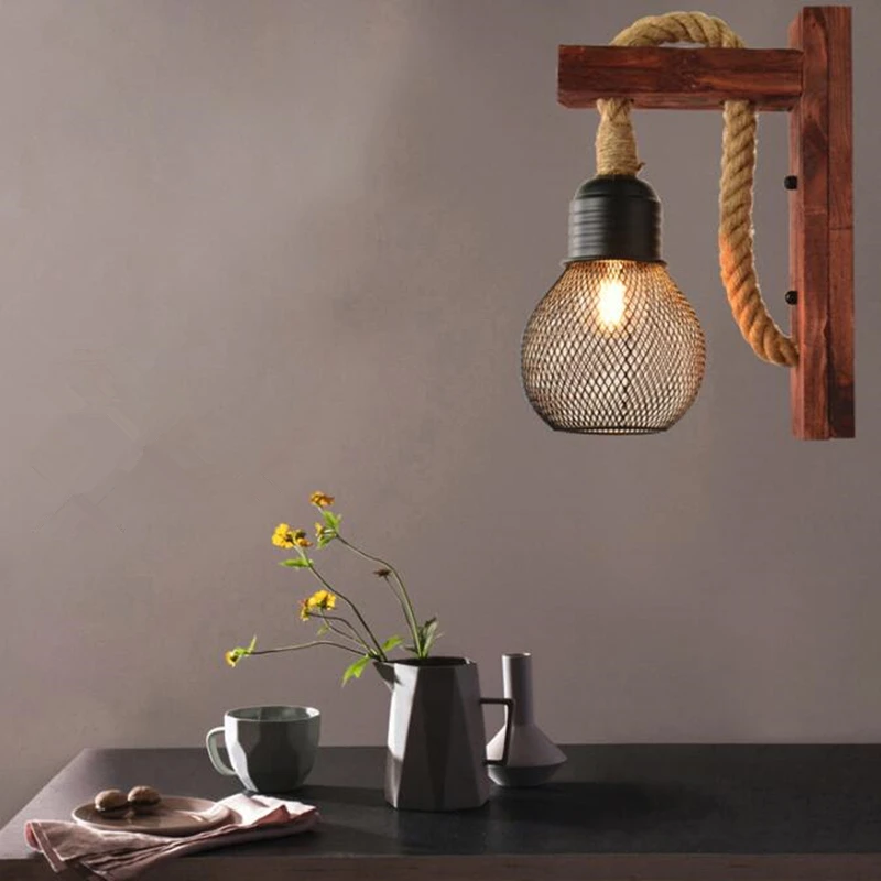 1 шт. креативный настенный светодиодный светильник в виде пеньковой веревки для