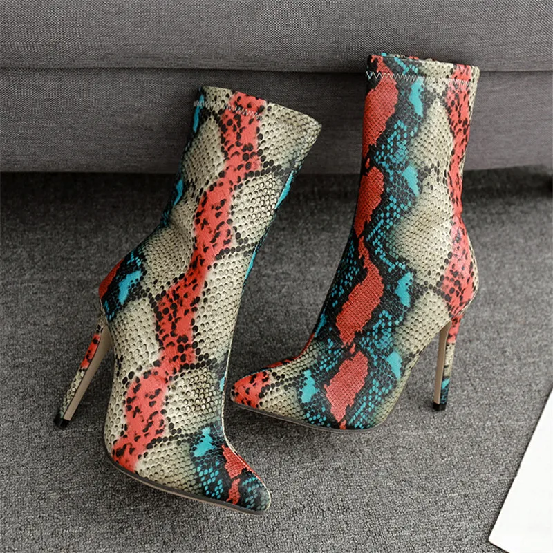 Привлекательные женские ботинки змеиная кожа ботильоны 11 5 экстремально тонкий