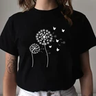 Женская футболка с принтом одуванчика и бабочки размера плюс, Повседневная летняя футболка с круглым вырезом и коротким рукавом, 2020