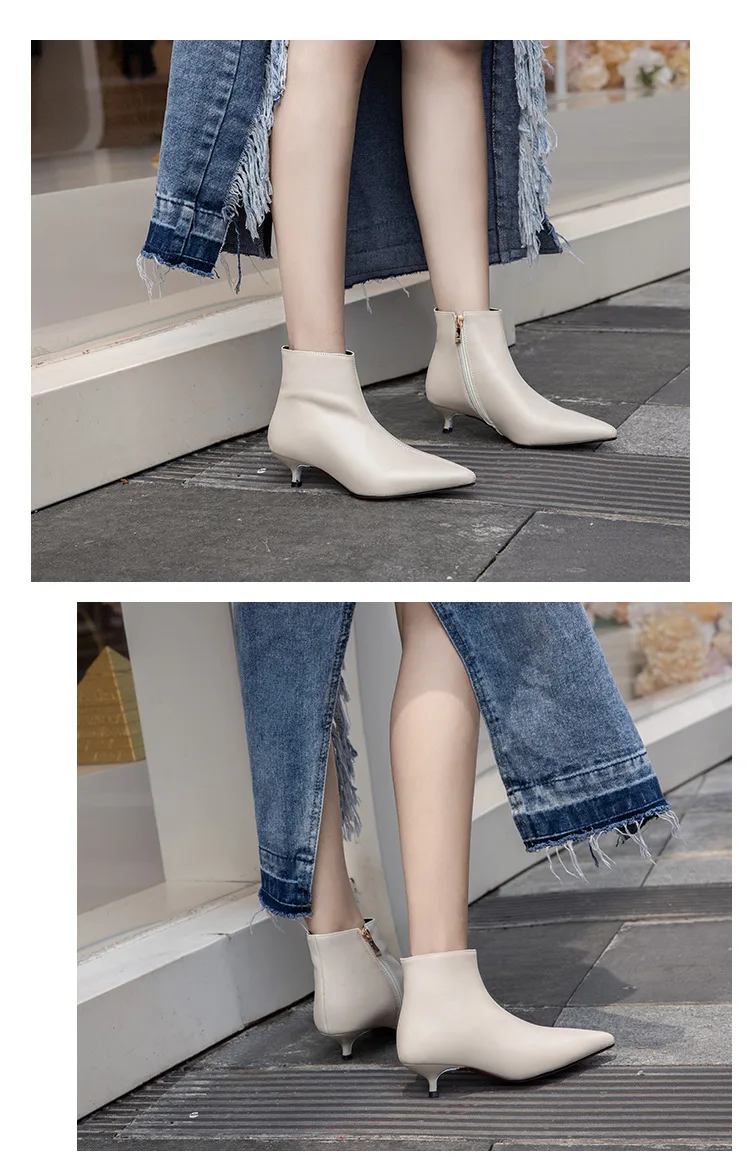 Популярные женские Ботинки Ботильоны из искусственной кожи на молнии ботинки на высоком каблуке Осенняя обувь зимние ботинки на низком каблуке 3 см Zapatos De Mujer с острым носком